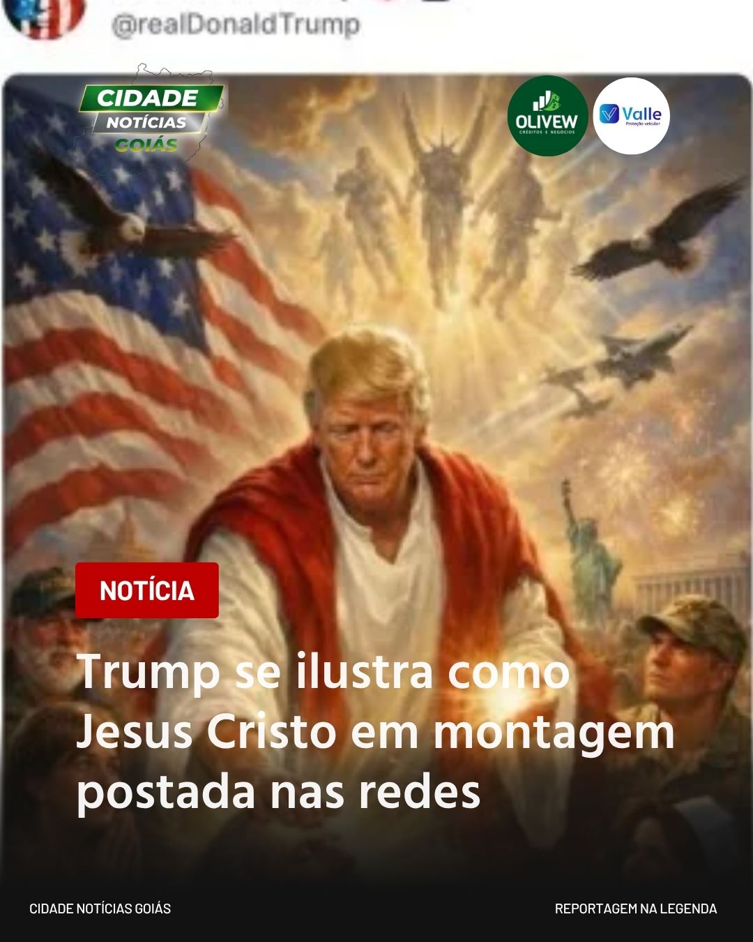 Trump se ilustra como Jesus Cristo em montagem postada nas redes